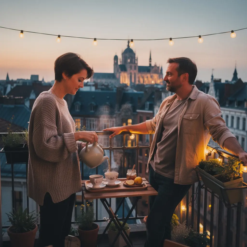 Vase de fleurs de camomille sur une table de salon accueillante.