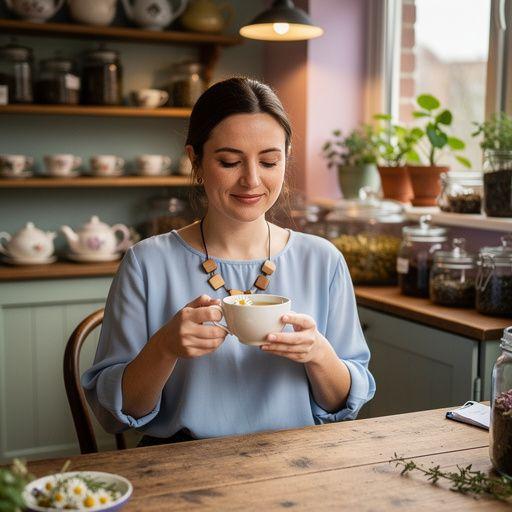Vue rapprochГ©e des feuilles de camomille sГ©chГ©es dans un bol.