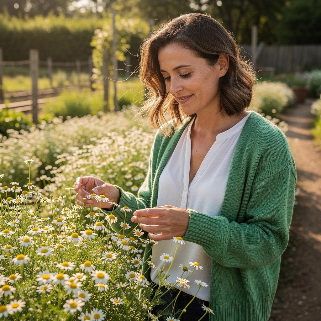 ThГ© Г  la camomille servi avec des biscuits sur une assiette dГ©licate.
